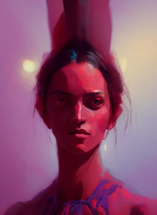 Prompt: a nonconformism portrait of a woman with very long legs vibrant color scheme, highly detailed, in the style of romanticism, cinematic, artstation, moebius, greg rutkowski