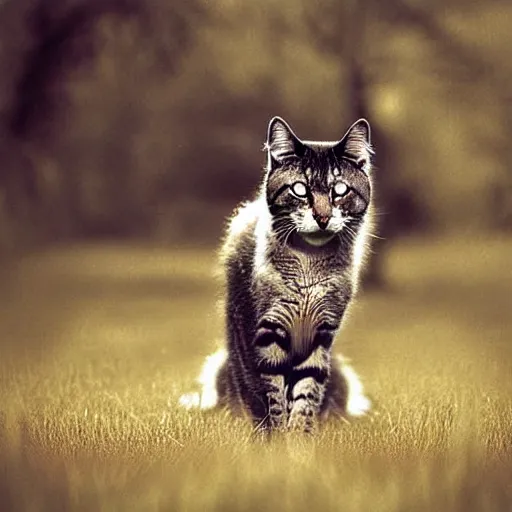 Prompt: a feline wolf - cat - hybrid, animal photography