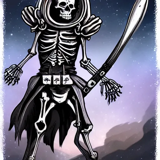 Prompt: skeleton space pirate holding a vibrosword, epic sci - fi character art