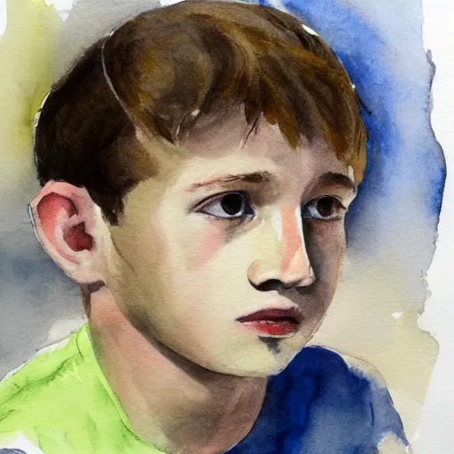 Image similar to Portrait of 14 years old boy, aquarelle