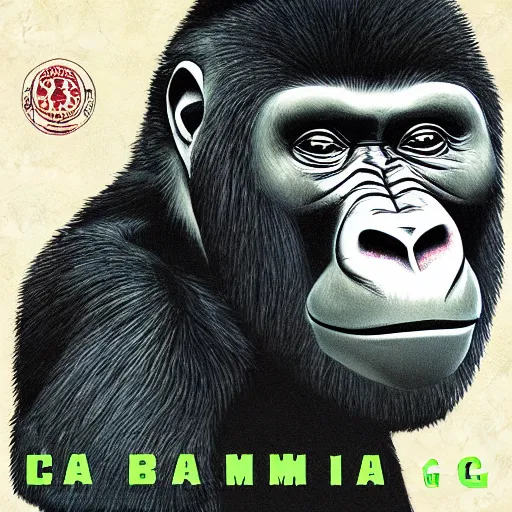 Image similar to gorilla in the style of can's ege bamyasi album cover