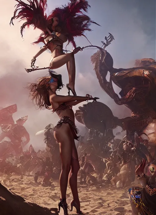 Image similar to hyper realistic photography of coachella festival warrior curvy partygirl cinematic, vallejo, julie bell, craig mullins greg rutkowski,