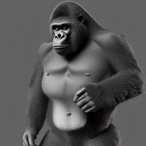 Image similar to happy gorilla wearing a suit carrying a briefcase in the style of pixar, volumetric lighting, redshift render, 4 k, detailed