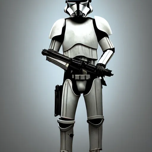 Image similar to an imperial stormtrooper walking, full body photography, extremely long shot, long shot, full-length, head-to-toe, concept art by Doug Chiang cinematic, realistic painting, high definition, concept art, the Mandalorian concept art style