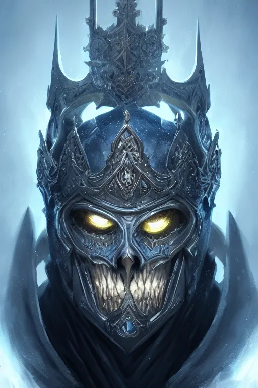 Prompt: highly detailed portrait of an elegant undead lich king, ornate crown, beautiful symmetrical face, glowing skin, digital painting, artstation, concept art, smooth, clear focus, illustration, greg rutkowski, artgerm, global lighting, detailed and fantasy