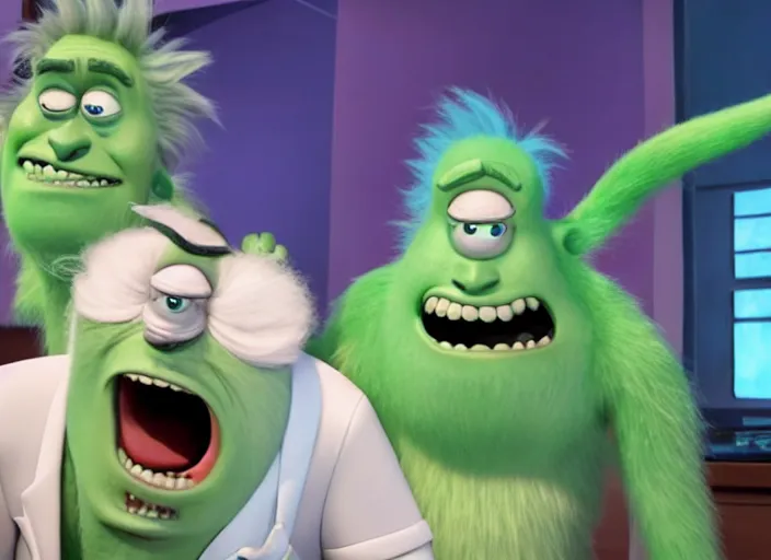 Prompt: film still of james p. sullivan as rick sanchez in the monsters inc movie 4 k,,,,,,,,,,,,,,,,,,,,,,,,,,,,,,,,,,,,,,,,,,,,,,,, rick and morty