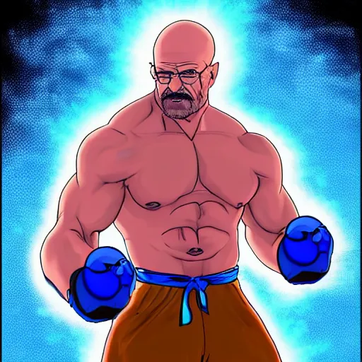 Image similar to buff Walter White Hadoken a ball of blue fire, accurate anatomy, accurate hands, highly detailed, digital art,