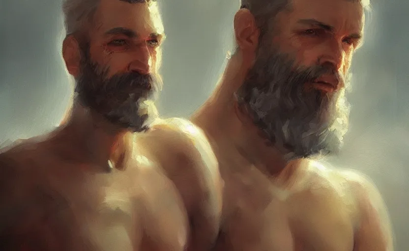 Image similar to a painting of the all father trending on artstation in the style of greg rutkowski, beautiful, male, sensual, wise, natural skin, lack beard