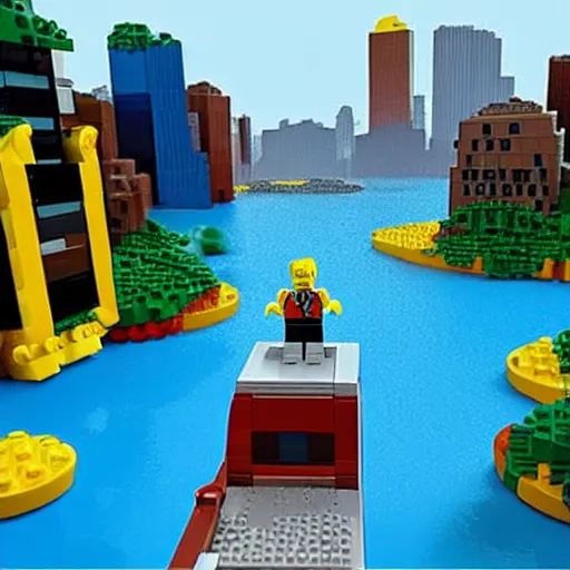 a man falling into a river in lego city Stable Diffusion OpenArt