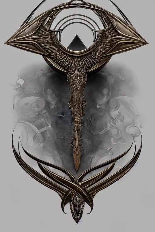 Image similar to symbol of Gabriel. Symbol made out of metal. Cooper lining ,intricate, elegant, highly detailed, digital painting, artstation, concept art, smooth, sharp focus, illustration, art by Ilja Repin