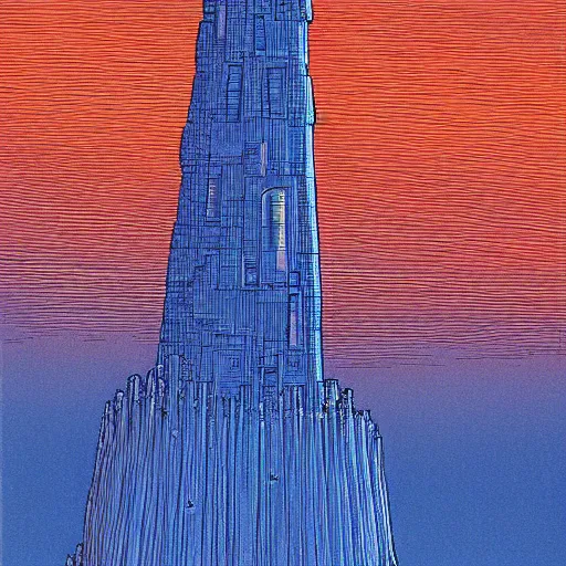 Prompt: the tower of man by jean giraud