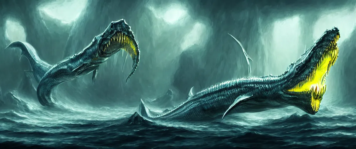 Image similar to hyperrealistic very intricate neo-gothic white leviathan eating the world digital painting concept art james white! cinematic dramatic yellow lighting low angle hd 8k sharp shallow depth of field