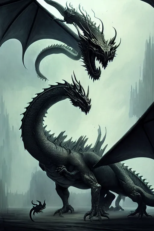 Prompt: gargantuan dragon by greg rutkowski, giger, maxim verehin
