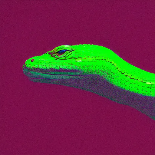 Image similar to green python snake head in hoodie, portrait, vaporwave, synthwave, neon, vector graphics, cinematic, volumetric lighting, f 8 aperture, cinematic eastman 5 3 8 4 film, photorealistic