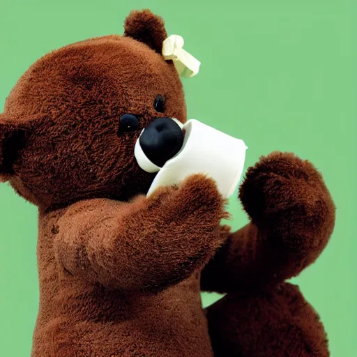 Prompt: teddy bear throwing up, photorealistic