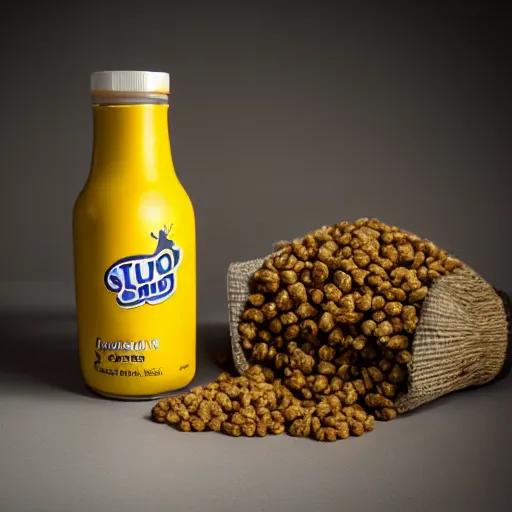 Image similar to a professional photo of a new package for Banana Slug Cereal, studio lighting, 85 mm lens,