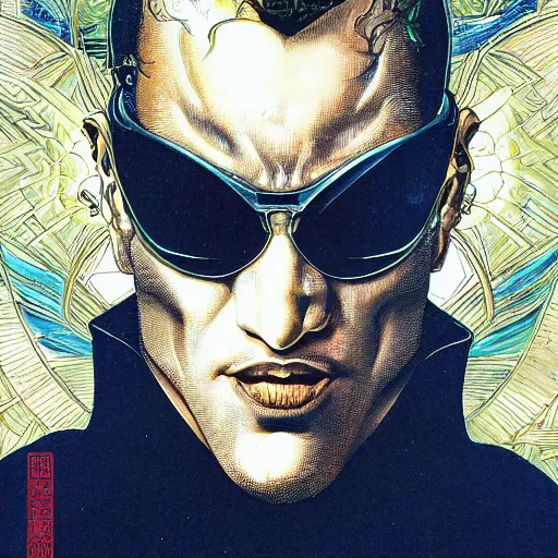 Image similar to portrait of morpheus, symmetrical, by yoichi hatakenaka, masamune shirow, josan gonzales and dan mumford, ayami kojima, takato yamamoto, barclay shaw, karol bak, yukito kishiro