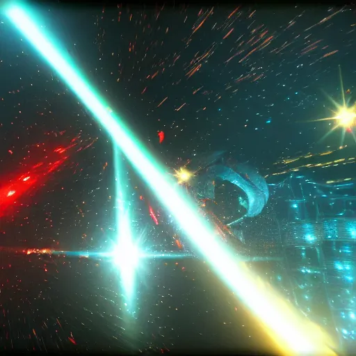 Prompt: the blood of Space Reflections Diffraction cinematic, hyper detailed, blue light cinematic