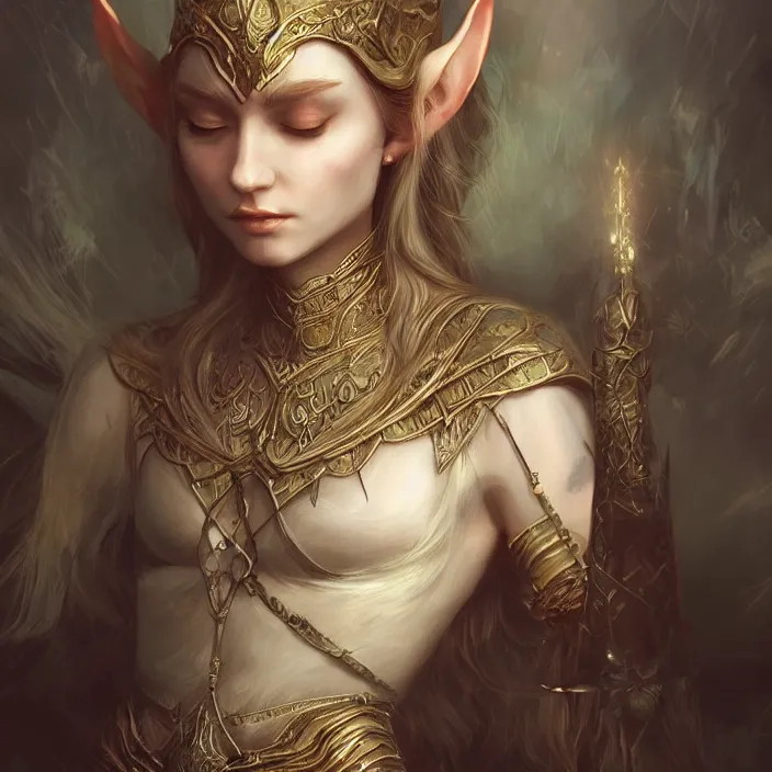 Image similar to cruel elvish empress, extremely detailed, hyperrealistic, intricate, soft light, fantasy, d & d, digital painting, art station, by wlop