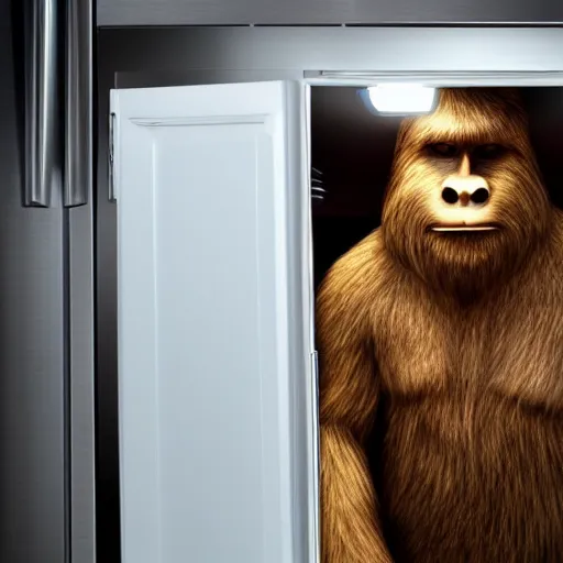 Image similar to bigfoot hiding inside a refrigerator