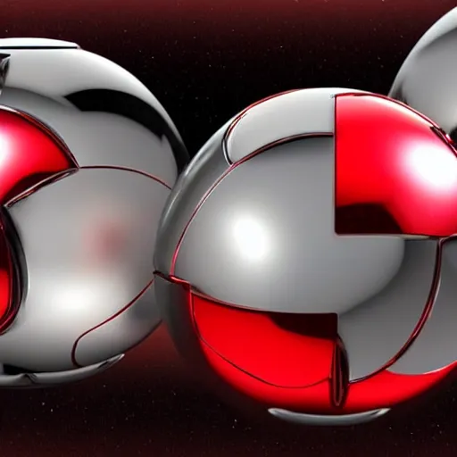 Prompt: chrome spheres on a red cube by ridley scott