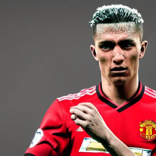 Image similar to ultra - photorealistic, manchester united player cried after degradation, intricate details, sharp focus, perfect baroque like real project, symmetrical realistic, perfect face and anatomy ultra - details, 4 k, uhd, beautiful random content position.