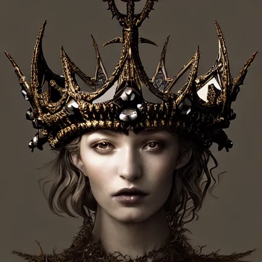 Prompt: king's crown made of dark bronze wings, delicate, fantasy, intricate, elegant, dramatic lighting, emotionally evoking symbolic metaphor, highly detailed, lifelike, photorealistic, digital painting, artstation, concept art, smooth, sharp focus, illustration, art by John Collier and Albert Aublet and Krenz Cushart and Artem Demura and Alphonse Mucha