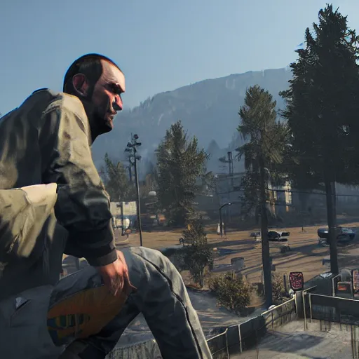Image similar to ingame screenshot of niko bellic from gta 4 in dying light 2
