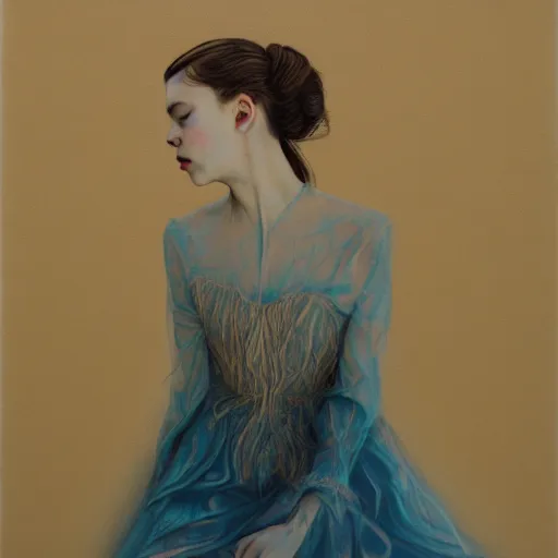 Image similar to anya taylor - joy ethereal look portrait in detail in block colour by james jean,