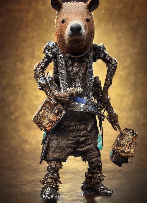 Image similar to detailed full body concept art illustration oil painting of an anthropomorphic capybara as a POP figurine in full intricate clothing, biomutant, dystopian, ultra detailed, digital art, octane render