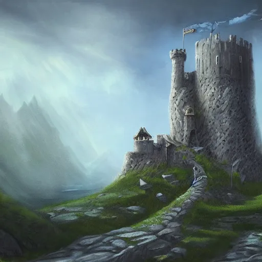 Prompt: The stone castle, d&d art, fantasy, painted, 4k, high detail, sharp focus