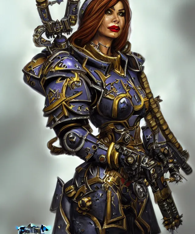 Image similar to Sofia Vergara as a battle sister from Warhammer 40k, portrait, highly detailed, intricate, concept art, artstation