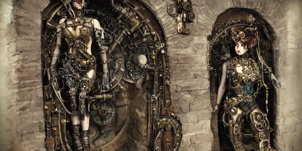 Prompt: steampunk guardian of the gates to the underworld