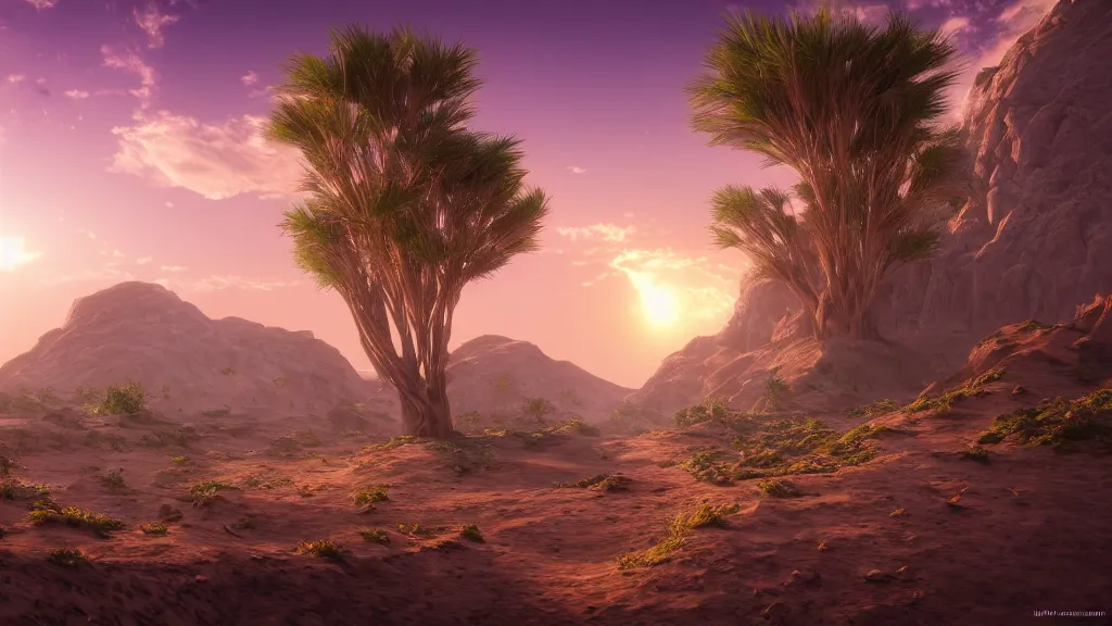 Image similar to The Sahara desert slowly being taken over by plants, fantasy artwork, very very very beautiful scenery, hd, hdr, ue5, ue6, unreal engine 5, cinematic 4k wallpaper, 8k, ultra detailed, high resolution, artstation, award winning