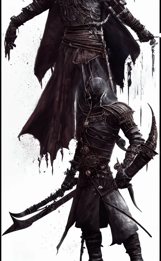 Prompt: a portrait of sharukh khan with double sword, bloodborne concept art, 4 k