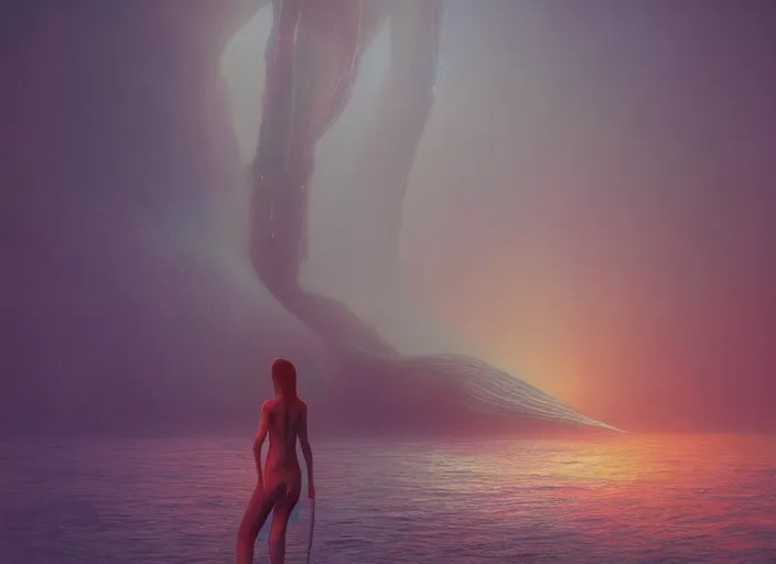 Image similar to rgb, woman, ocean, on an alien planet, movie scene, inspired by zdzislaw beksinski, clothes made out of veins,, cables everywhere, bedroom, ultra realistic, concept art, intricate details, highly detailed, photorealistic, octane render, 8 k