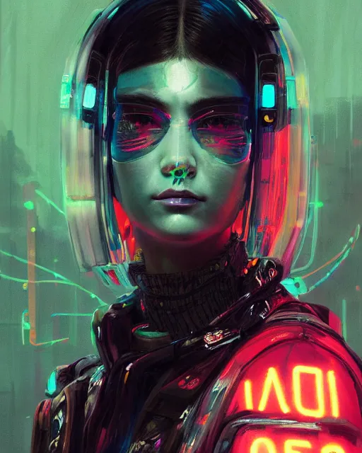 Image similar to detailed side profile portrait Neon Operator Girl, cyberpunk futuristic neon, reflective puffy coat, decorated with traditional Japanese ornaments by Ismail inceoglu dragan bibin hans thoma greg rutkowski Alexandros Pyromallis Nekro Rene Maritte Illustrated, Perfect face, fine details, realistic shaded, fine-face, pretty face