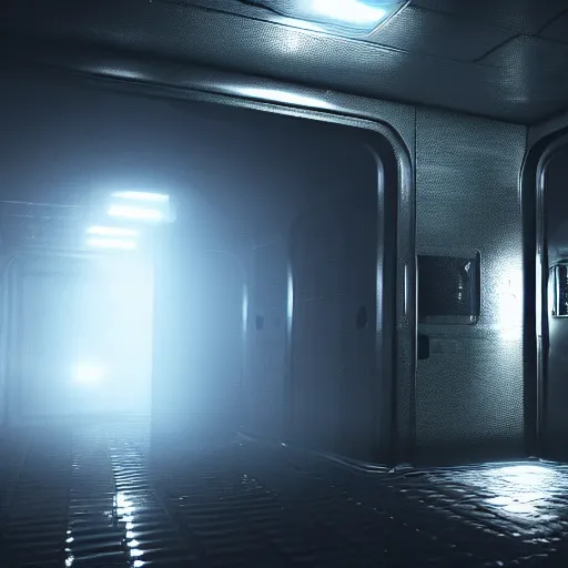 Prompt: scary slime alien staring at me in a space station corridor, alien! alien isolation, horror, blood, game, cinematic, motion blur, highly detailed, 4 k, game screenshot, dark, white lightning