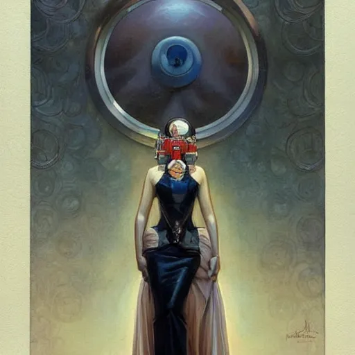 Image similar to a streamline moderne dieselpunk painting in the style of donato giancola, and in the style of charlie bowater, and in the style of charles dulac. symmetry, smooth, sharp focus, semi - realism, intricate ultra fine detail.