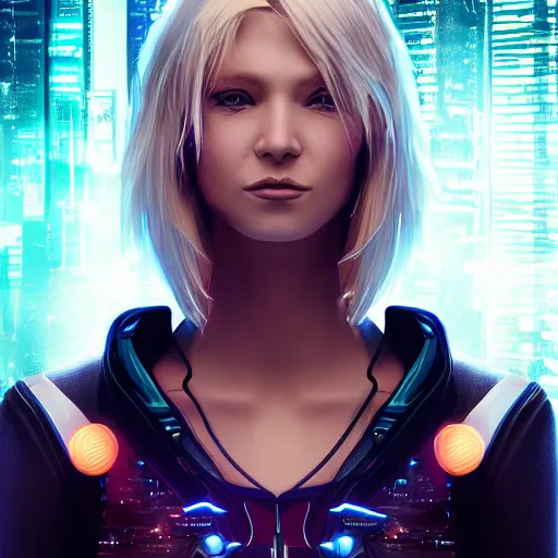 Prompt: pretty blond cyberpunk seraphim in a machine city, perfect symmetrical face, cute face, 8 k, shallow depth of field, 8 k, ultra high detail, concept art, w 1 0 2 4