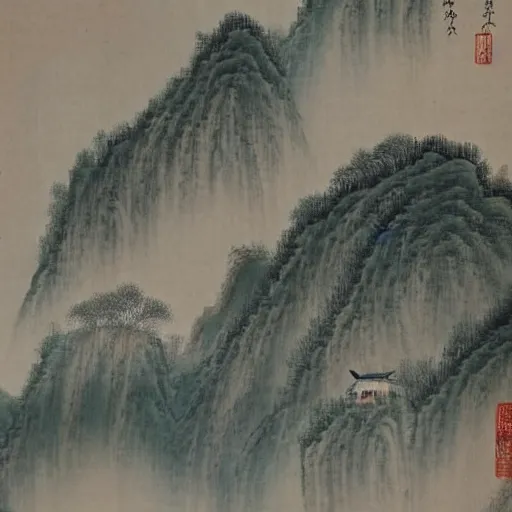 Prompt: a chinese painting of a landscape
