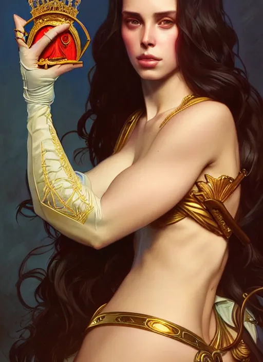 Image similar to lana rhoades as queen, incredibly detailed face, true anatomy, art by artgerm and greg rutkowski and alphonse mucha