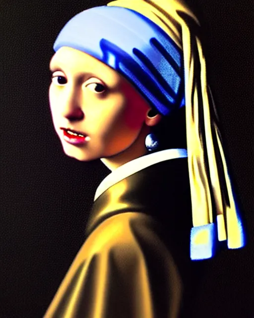 Image similar to darth vader looking over his shoulder, portrait in the style of girl with a pearl earring by johannes vermeer, high quality oil painting, highly detailed