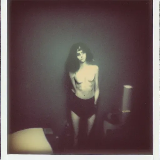 Prompt: An old polaroid photograph of sirenhead in my bedroom