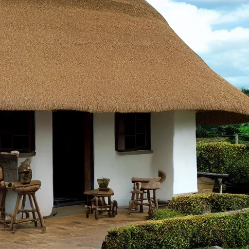 Prompt: thatched roof, highly detailed, architectural feature