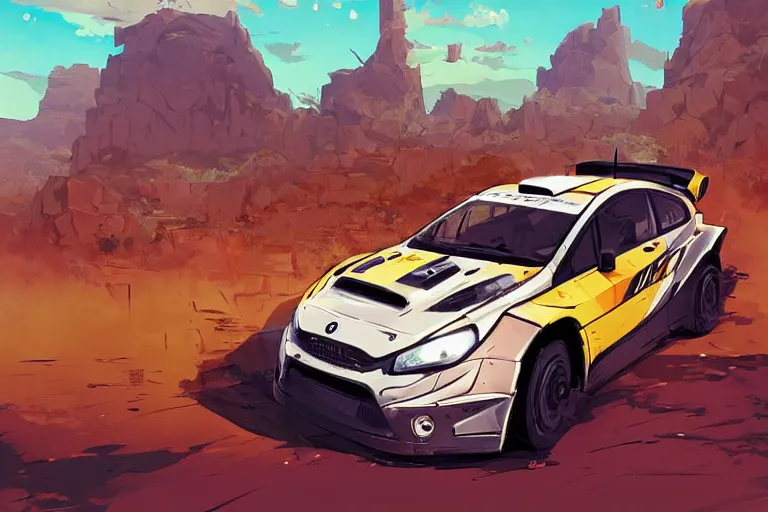 Image similar to wrc rally car stylize, official fanart behance hd artstation by jesper ejsing, by rhads, makoto shinkai and lois van baarle, ilya kuvshinov, ossdraws, that looks like it is from borderlands and by feng zhu and loish and laurie greasley, victo ngai, andreas rocha, john harris