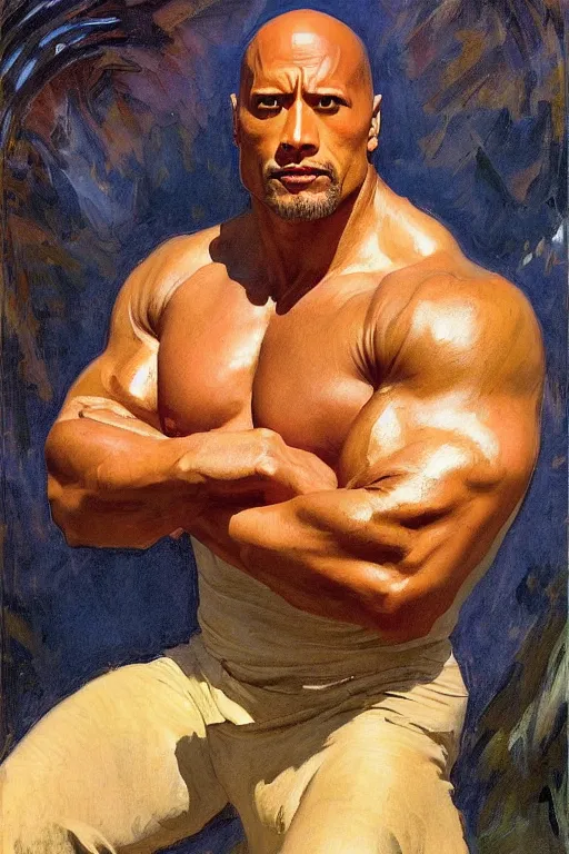 Prompt: elegant romantic portrait photo of dwayne johnson as iron man by greg manchess, mucha, william adolphe bouguereau, john singer sargent, sorolla, winslow homer, dean cornwell, james gurney, kilin eng, ilya repin,