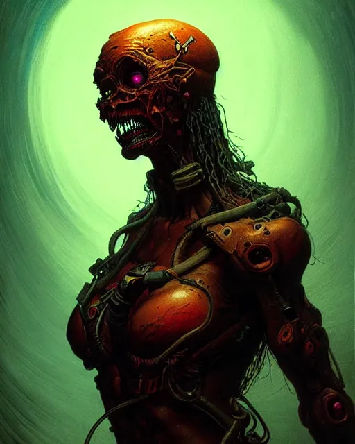 Image similar to sojourn from overwatch, character portrait, portrait, close up, concept art, intricate details, highly detailed, horror poster, horror, vintage horror art, realistic, terrifying, in the style of michael whelan, beksinski, and gustave dore