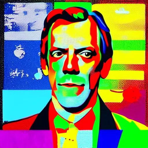 Image similar to rainbow hugh laurie. pop art.