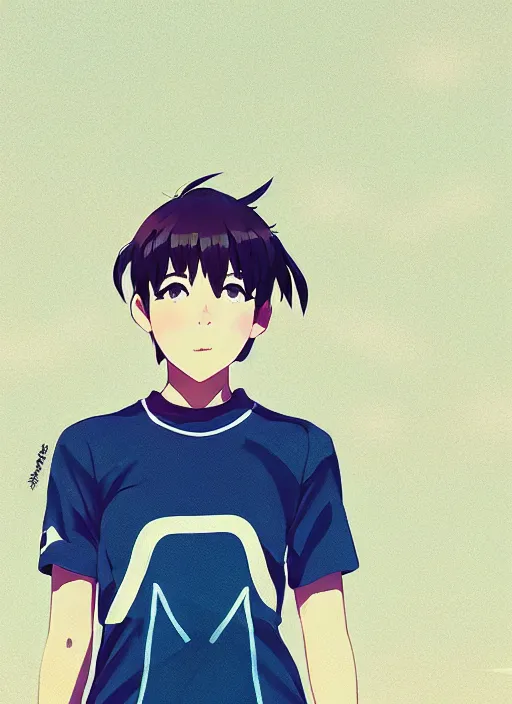 Image similar to portrait of high school runner girl, sunny sky background stadium landscape illustration concept art anime key visual trending pixiv fanbox by wlop and greg rutkowski and makoto shinkai and studio ghibli and kyoto animation symmetrical facial features short hair sports clothing marathon race nike shirt